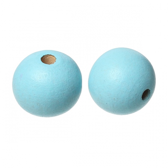 Picture of Wood Spacer Beads Round Lightblue About 10mm Dia, Hole: Approx 3mm - 2.2mm, 300 PCs
