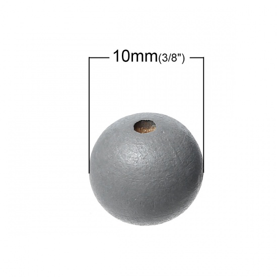 Bild von Holz Perlen Rund Grau 10mm D., Loch: 2.2mm-3mm, 300 Stück