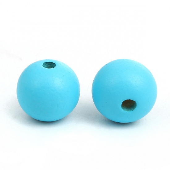 Picture of Wood Spacer Beads Round Lightblue About 20mm Dia, Hole: Approx 3.5mm - 3mm, 50 PCs