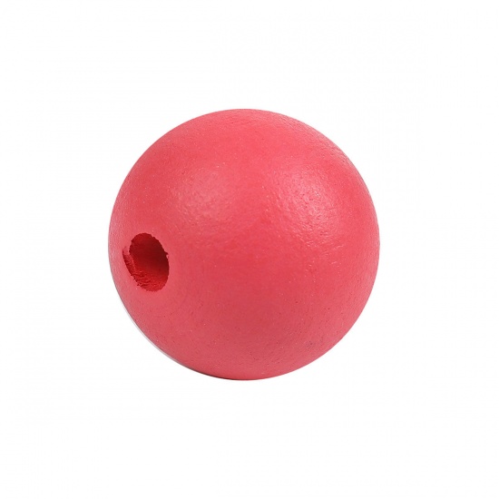 Picture of Wood Spacer Beads Round Watermelon Red About 25mm Dia, Hole: Approx 5.9mm - 5.4mm, 20 PCs