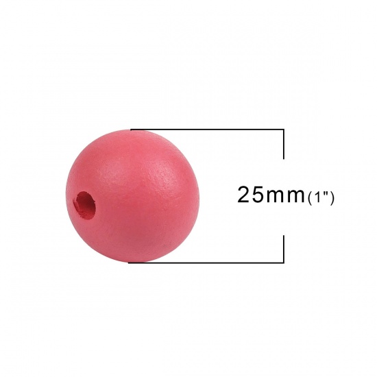 Picture of Wood Spacer Beads Round Watermelon Red About 25mm Dia, Hole: Approx 5.9mm - 5.4mm, 20 PCs