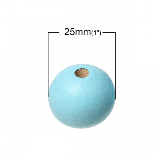 Picture of Wood Spacer Beads Round Lightblue About 25mm Dia, Hole: Approx 5.9mm - 5.4mm, 20 PCs