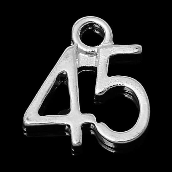 Picture of Zinc Metal Alloy Charm Pendants Number " 45 " Silver Plated 12mm( 4/8") x 11mm( 3/8"), 20 PCs