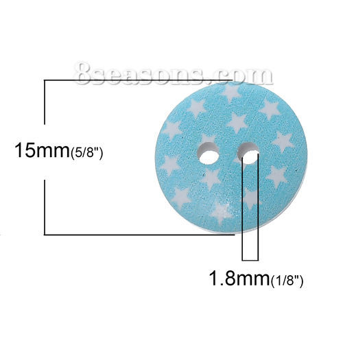 Picture of Wood Sewing Buttons Scrapbooking Round At Random Mixed 2 Holes Pentagram Star Pattern 15mm( 5/8") Dia, 200 PCs