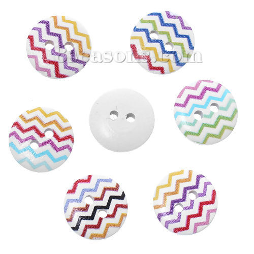 Picture of Wood Sewing Buttons Scrapbooking Round At Random Mixed 2 Holes Wave Pattern 15mm( 5/8") Dia, 200 PCs