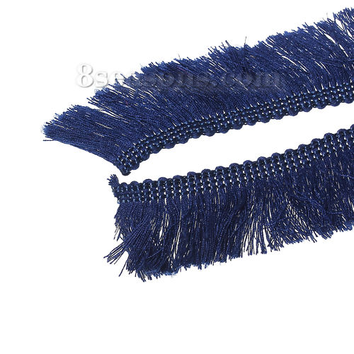 Picture of Cotton Fringe Tassel Trim Thin Deep Blue 25mm(1") Wide, 5 M