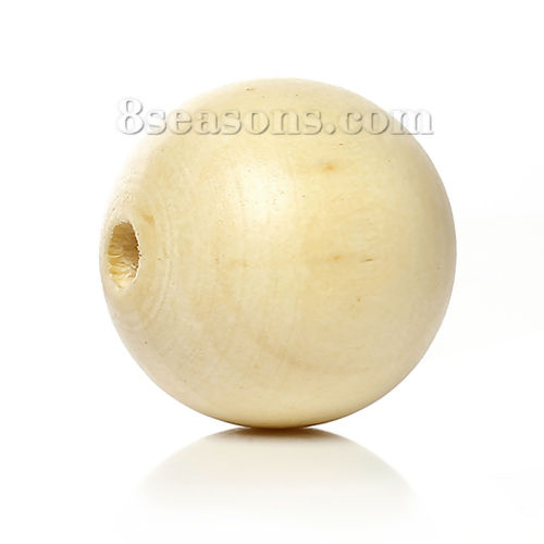 Picture of Natural Hinoki Wood Beads Round Varnish /Lacquer About 30mm Dia, Hole: Approx 5.8mm, 10 PCs