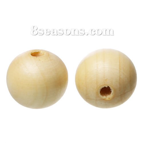 Picture of Wood Spacer Beads Round Natural color Varnish / Lacquer About 20mm Dia, Hole: Approx 4.4mm - 3.8mm, 50 PCs