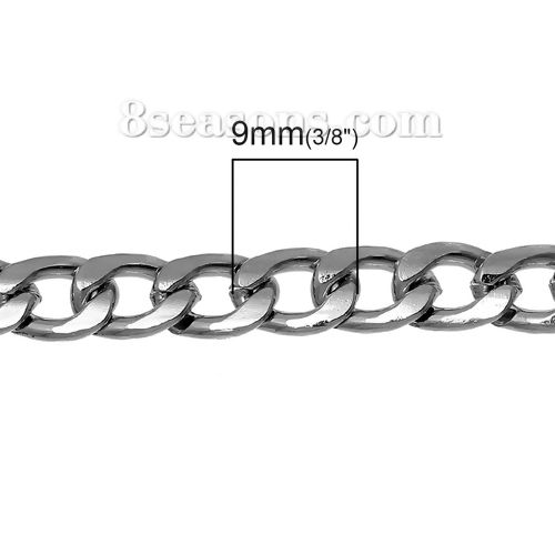 Picture of Iron Based Alloy Open Beveled Link Curb Chain Findings Silver Tone 9x7mm(3/8"x2/8"), 2 M