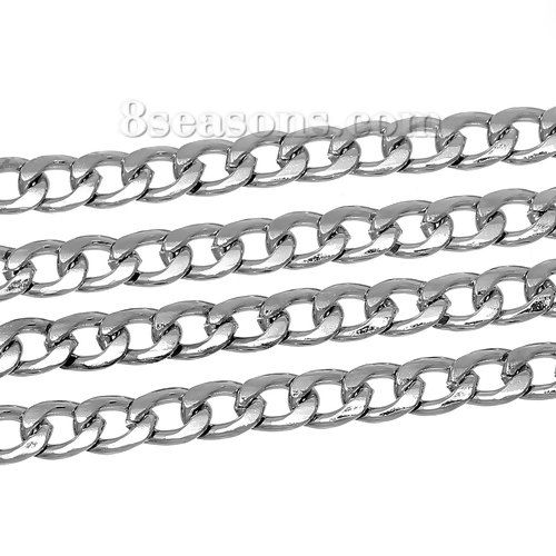 Picture of Iron Based Alloy Open Beveled Link Curb Chain Findings Silver Tone 9x7mm(3/8"x2/8"), 2 M