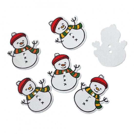Picture of Wood Sewing Buttons Scrapbooking 2 Holes Christmas Snowman At Random Mixed 32mm(1 2/8") x 26mm(1"), 50 PCs