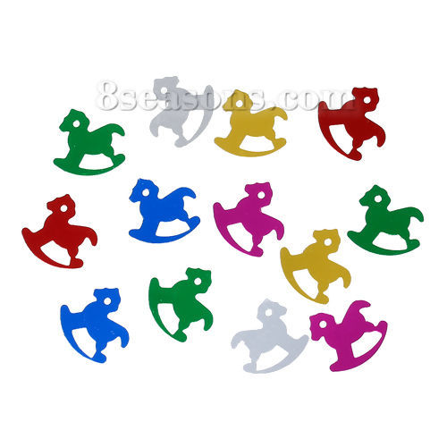 Picture of PVC Sequins Paillettes Rocking Horse At Random Mixed 14mm( 4/8") x 14mm( 4/8"), 50 Grams (Approx 1429 PCs/Packet)
