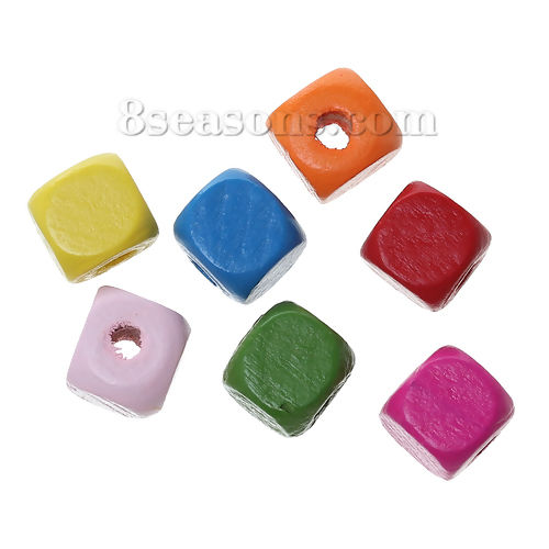 Picture of Maple Wood Spacer Beads Cube At Random Mixed About 10mm x 10mm, Hole: Approx 3.5 - 3mm, 200 PCs