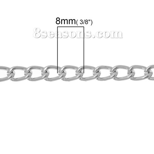 Picture of Aluminum Open Link Curb Chain Findings Silver Tone 8x5mm(3/8"x2/8"), 3 M