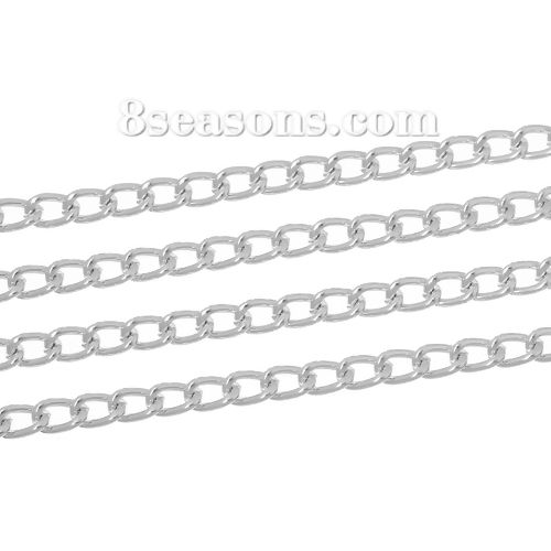 Picture of Aluminum Open Link Curb Chain Findings Silver Tone 8x5mm(3/8"x2/8"), 3 M