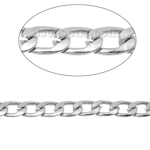 Picture of Aluminum Open Beveled Link Curb Chain Findings Silver Tone 10x6mm(3/8"x2/8"), 2 M