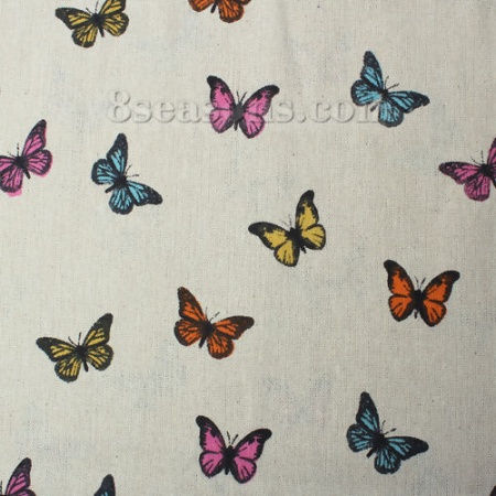 Burlap Fabric Multicolor Butterfly Pattern 150cm x100cm(59" x39 3/8"), 1 M