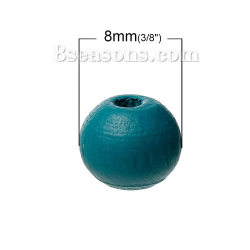 Picture of Hinoki Wood Spacer Beads Round Peacock blue About 8mm Dia, 500 PCs