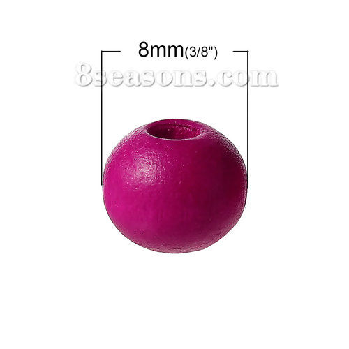 Picture of Hinoki Wood Spacer Beads Round Fuchsia About 8mm Dia, 500 PCs