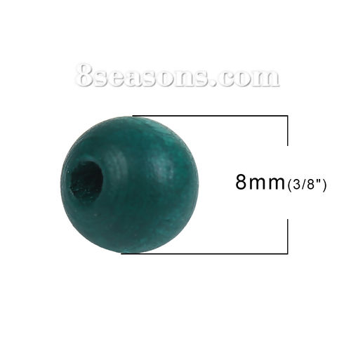Image de Perles en Bois de Cyprès Forme Rond Vert Foncé Diamètre: 8mm, 500 Pcs