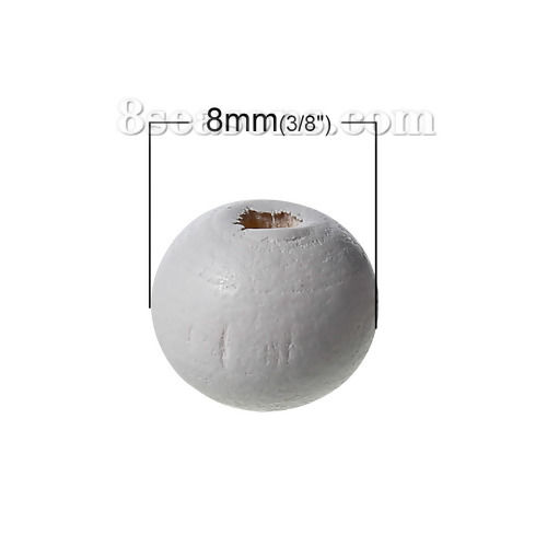 Image de Perles en Bois de Cyprès Forme Rond Crème Diamètre: 8mm, 500 Pcs