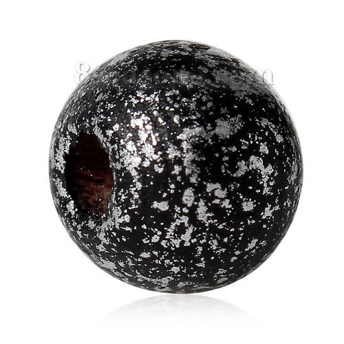 Picture of Hinoki Wood Spacer Beads Round Black & Silver About 8mm Dia, 500 PCs