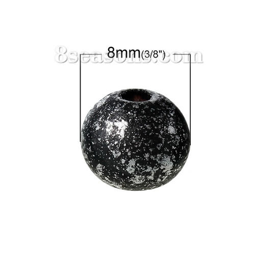 Picture of Hinoki Wood Spacer Beads Round Black & Silver About 8mm Dia, 500 PCs