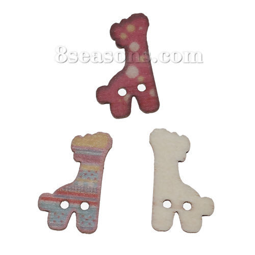 Picture of Wood Sewing Buttons Scrapbooking 2 Holes Giraffe Multicolor At Random Mixed Pattern 25mm(1") x 15mm( 5/8"), 50 PCs