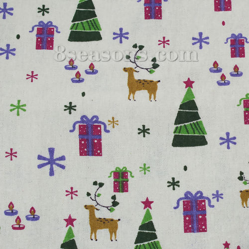 Picture of Christmas Cotton & Linen Fabric White Mixed Pattern 150cm x100cm(59" x39 3/8"), 1 M