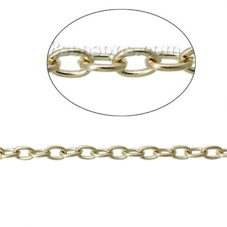 Iron Based Alloy Link Cable Chain Findings 14K Gold Color Oval 5mm x 3mm, 10 M