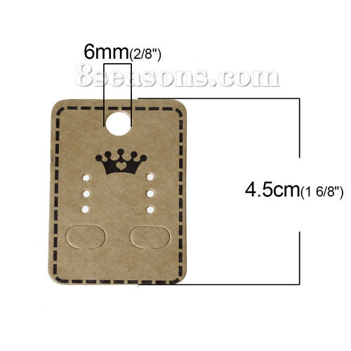 Picture of Paper Jewelry Earrings Ear Studs Display Cards Rectangle Brown Crown Pattern 45mm(1 6/8") x 32mm(1 2/8"), 50 Sheets