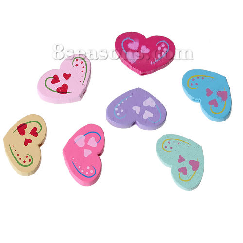 Picture of Maple Wood Spacer Beads Heart At Random Mixed Pattern About 20mm x 13mm, Hole: Approx 1.9mm, 50 PCs