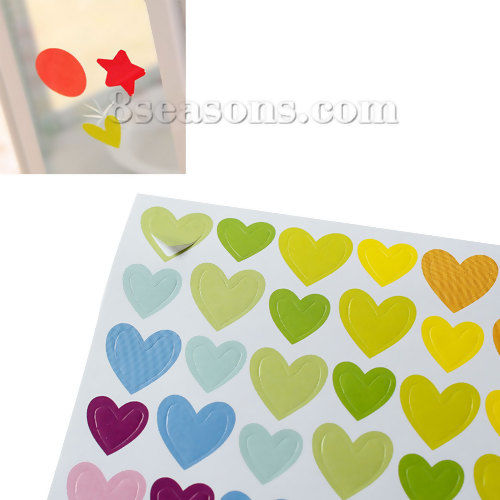Picture of Easter Paper DIY Scrapbook Deco Stickers Seals Rainbow Color At Random Mixed Heart Pattern 15cm(5 7/8") x 9.3cm(3 5/8"), 2 Sets (Approx 6 Sheets/Set)