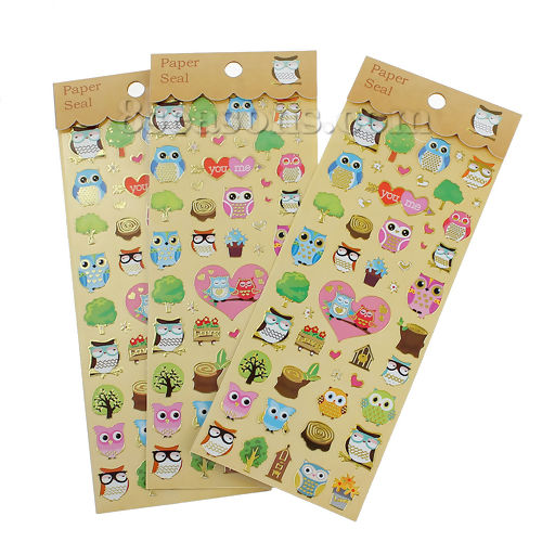 Picture of Easter PVC DIY Scrapbook Deco Paper Seal Stickers At Random Mixed Forest Owl Pattern 17.5cm(6 7/8") x 7.5cm(3"), 2 Sheets