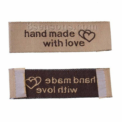 Immagine di Poliestere Etichette Stampate DIY Scrapbooking Craft Rettangolo Caffè Chiaro Cuore Lettere" Hand Made With Love " 50mm x 15mm, 50 Pz