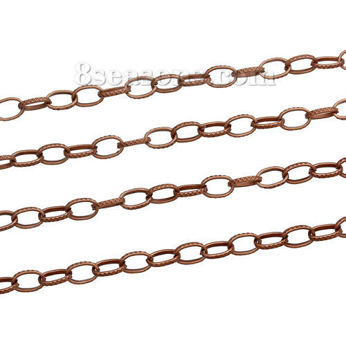 Picture of Iron Based Alloy Textured Link Cable Chain Findings Antique Copper 8x5mm(3/8"x2/8"), 1 M