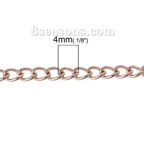 Picture of Iron Based Alloy Open Link Curb Chain Findings Rose Gold 4x2.8mm(1/8"x1/8"), 5 M