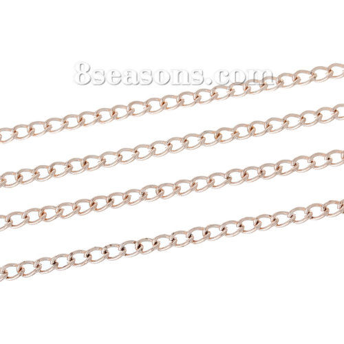 Picture of Iron Based Alloy Open Link Curb Chain Findings Rose Gold 4x2.8mm(1/8"x1/8"), 5 M