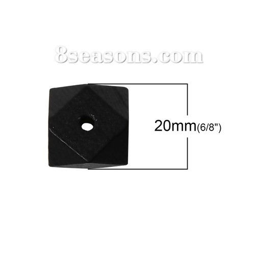 Picture of Hinoki Wood Spacer Beads Geometric Polyhedron Faceted Black About 20mm x 20mm, Hole:Approx 4.2mm-3.7mm,30 PCs.