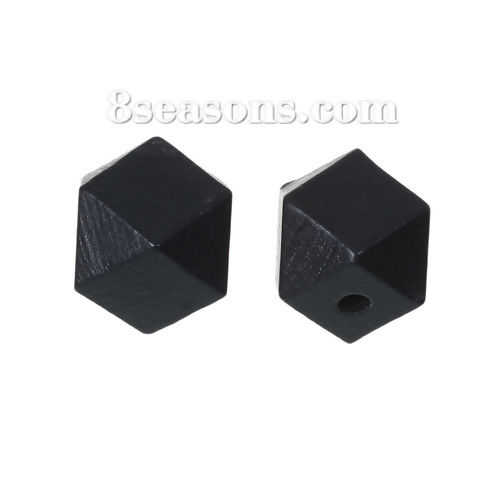 Picture of Hinoki Wood Spacer Beads Geometric Polyhedron Faceted Black About 20mm x 20mm, Hole:Approx 4.2mm-3.7mm,30 PCs.