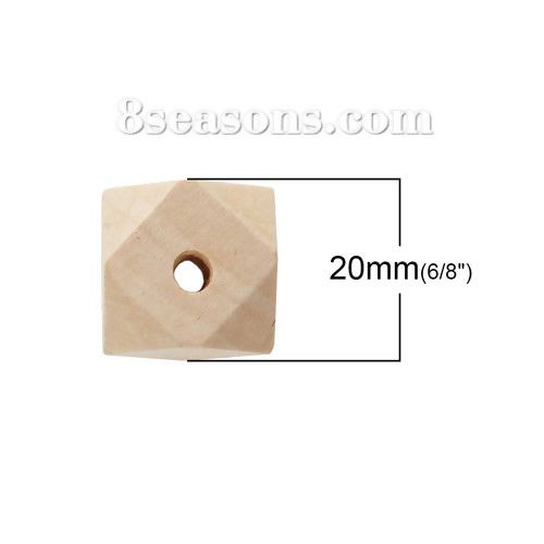 Picture of Natural Hinoki Wood Spacer Beads Geometric Polyhedron Faceted About 20mm x 20mm, Hole:Approx 4.2mm(1/8")-3.7mm(1/8"),30 PCs.