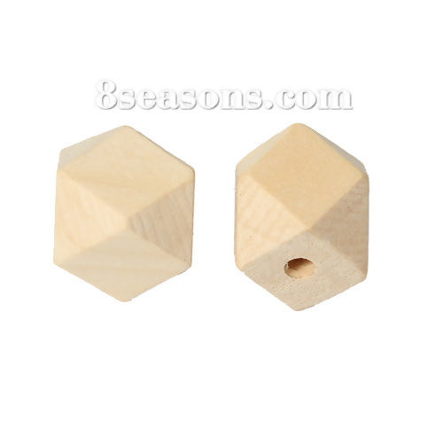 Picture of Natural Hinoki Wood Spacer Beads Geometric Polyhedron Faceted About 20mm x 20mm, Hole:Approx 4.2mm(1/8")-3.7mm(1/8"),30 PCs.