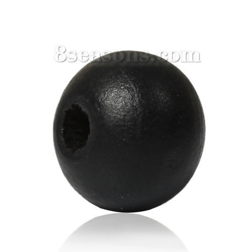 Image de Perles en Bois de Cyprès Forme Rond Noir 8mm Dia, Tailles de Trous: 2.5mm, 500 Pcs