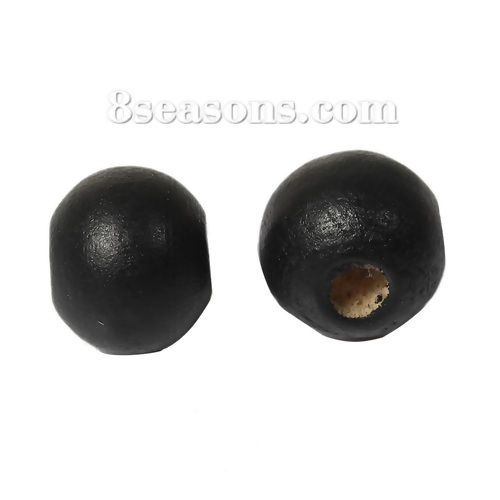 Image de Perles en Bois de Cyprès Forme Rond Noir 8mm Dia, Tailles de Trous: 2.5mm, 500 Pcs