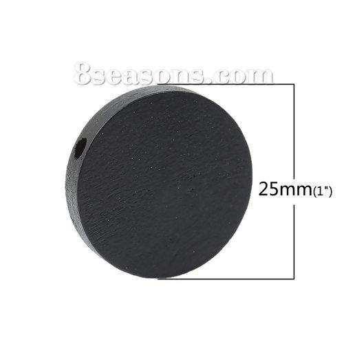 Picture of Hinoki Wood Spacer Beads Flat Round Black About 25mm Dia, Hole: Approx 2.3mm, 50 PCs
