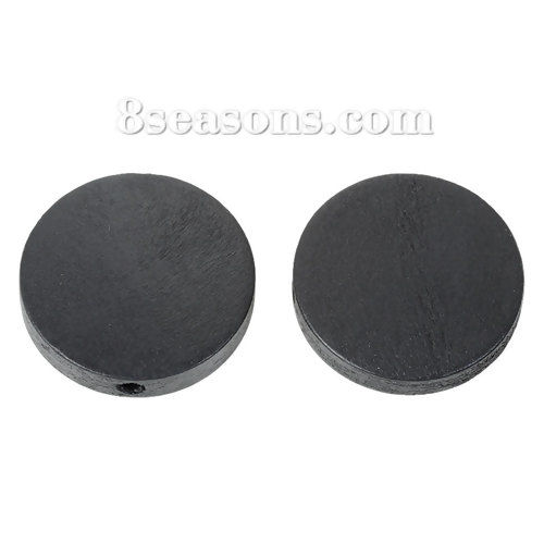 Picture of Hinoki Wood Spacer Beads Flat Round Black About 25mm Dia, Hole: Approx 2.3mm, 50 PCs