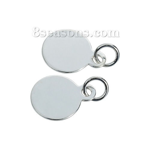 Picture of Sterling Silver Charms Round Silver Color 13mm x 10mm, 1 Piece