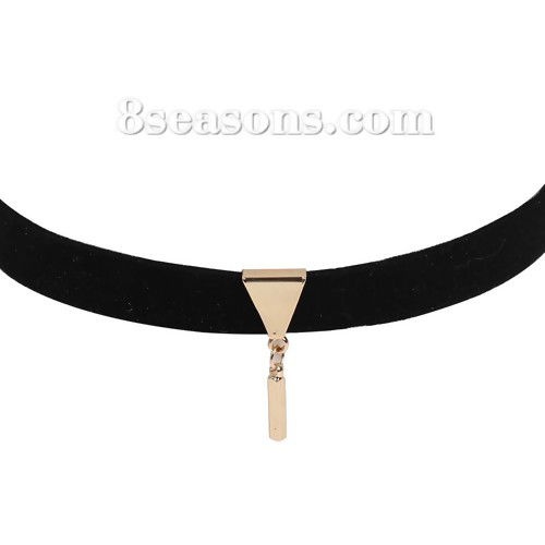 Picture of Black Velvet Faux Suede Choker Necklace Gold Plated Rectangle Pendant 34cm(13 3/8") long, 1 Piece