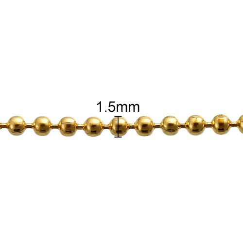 合金 ボールチェーン 金メッキ 1.5mm 直径、 10メートル の画像