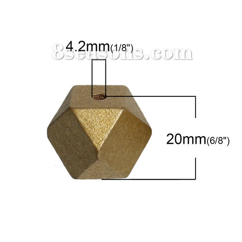 Picture of Hinoki Wood Spacer Beads Polygon Golden Faceted About 20mm x 20mm, Hole: Approx 4.2mm, 20 PCs